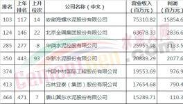 中國收入最高的7家水泥集團(tuán)榮登水泥《財(cái)富》500強(qiáng)!